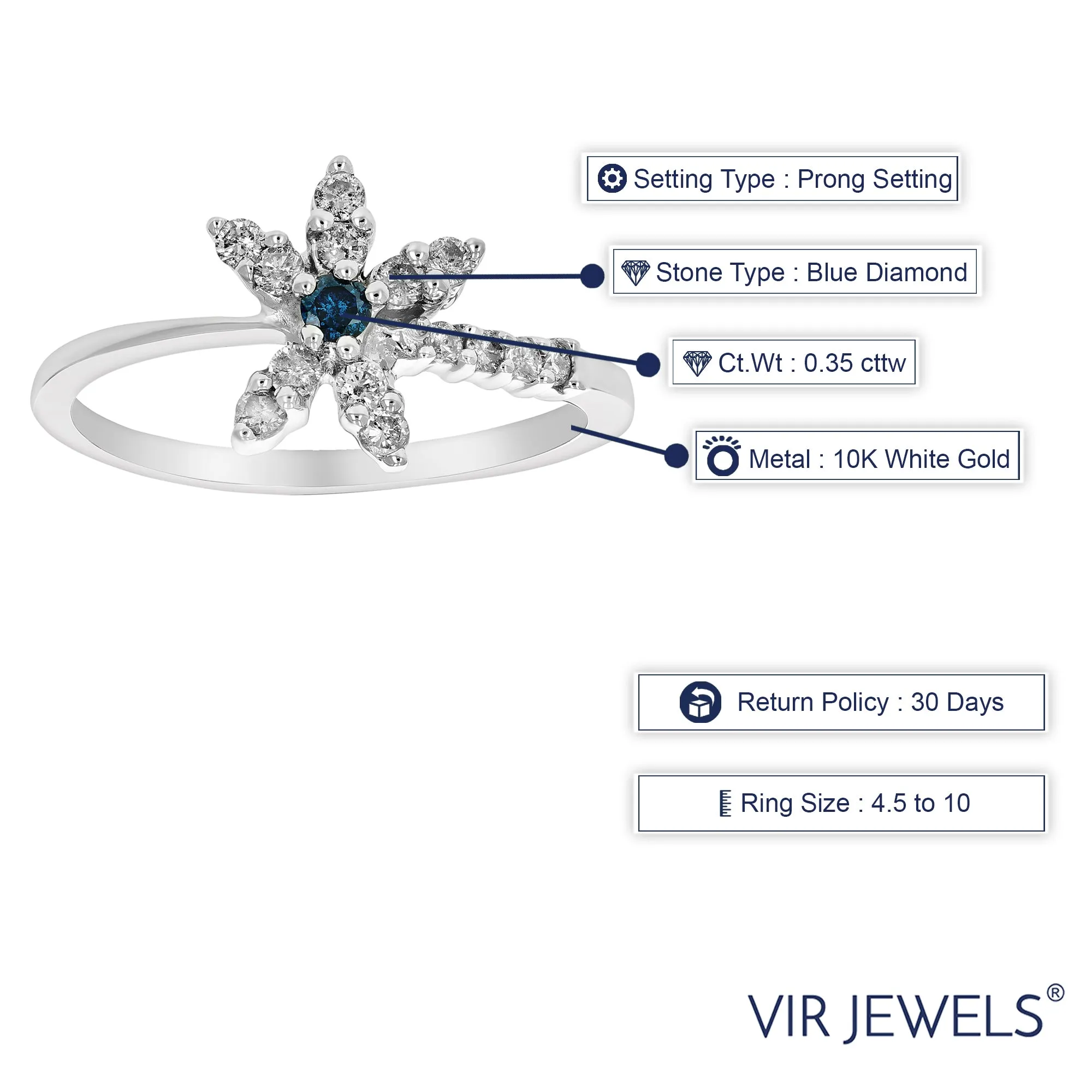 0.35 cttw Flower Diamond Statement Ring in 10K White Gold