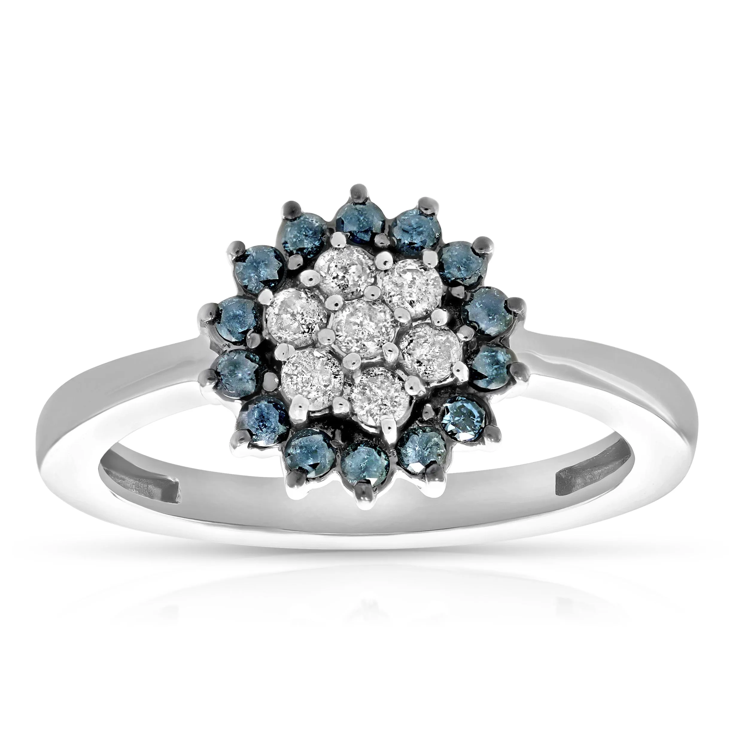 1/2 cttw Blue and White Diamond Flower Ring in 10K White Gold