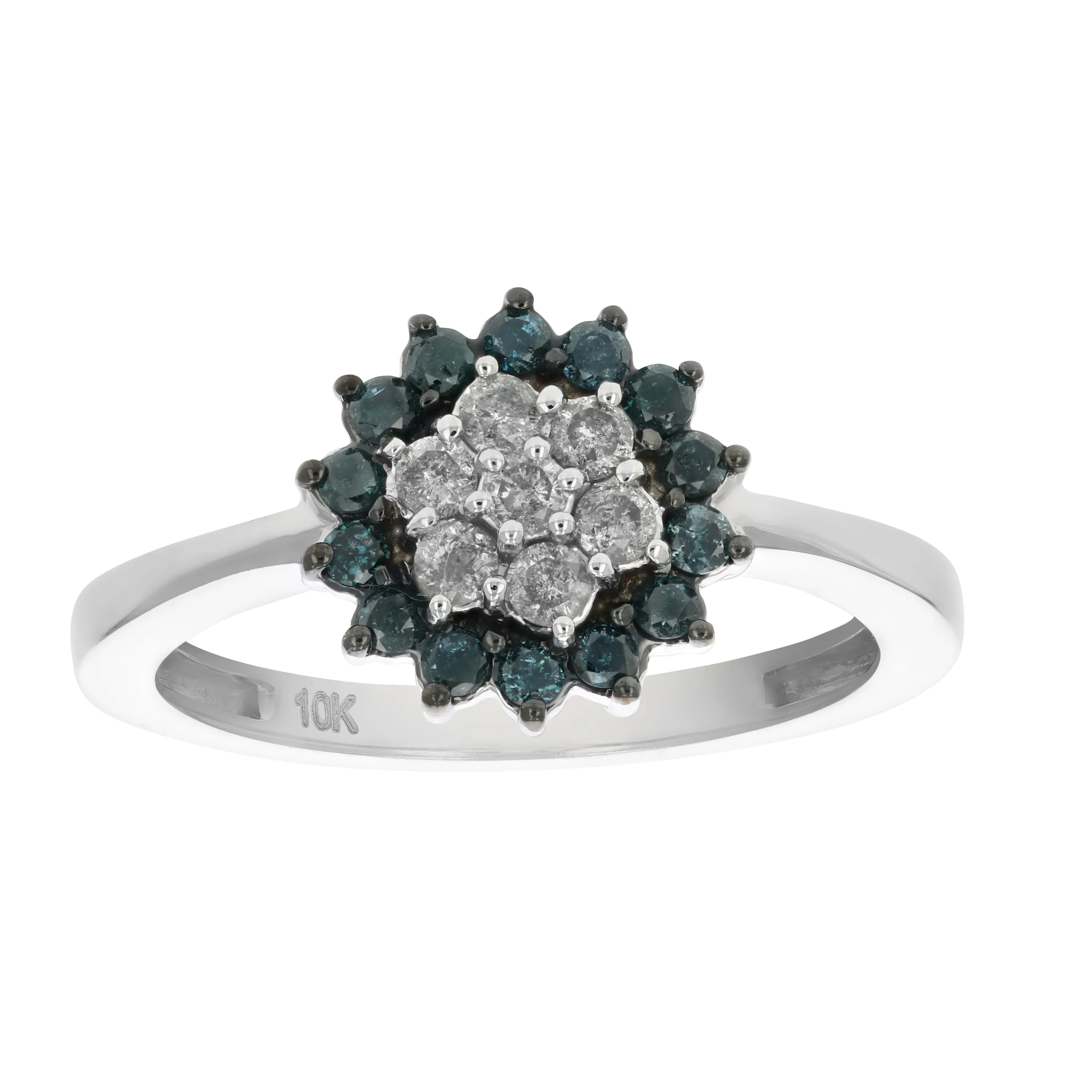 1/2 cttw Blue and White Diamond Flower Ring in 10K White Gold