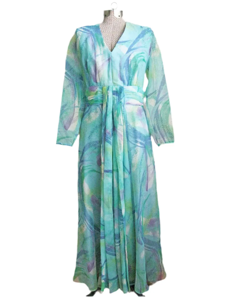 1960s Chiffon Dress Long Blue Purple
