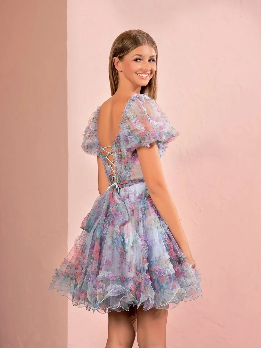 A-line Off the Shoulder Printed Tulle Short Homecoming Dresses