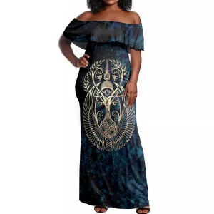 Adinkra Symbols Off Shoulder Maxi Dress Tree of Life DT02