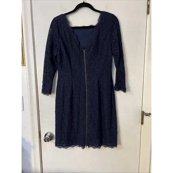 ADRIANNA PAPELL E Live From the Red Carpet Womens Sz 44 Navy Lace Dress