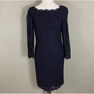 ADRIANNA PAPELL E Live From the Red Carpet Womens Sz 44 Navy Lace Dress