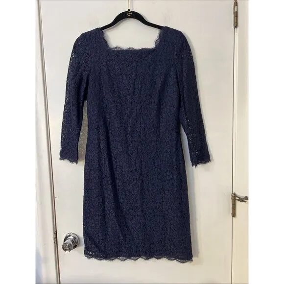 ADRIANNA PAPELL E Live From the Red Carpet Womens Sz 44 Navy Lace Dress