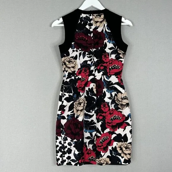 Adrianna Papell Womens Dress 4 Petite Black Floral Sheath Cocktail Office Work
