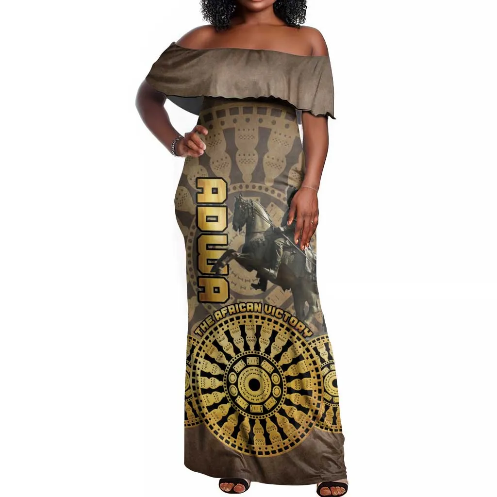 Adwa Victory Day Off Shoulder Maxi Dress Adwa Battle Shield - Vintage Style LT15