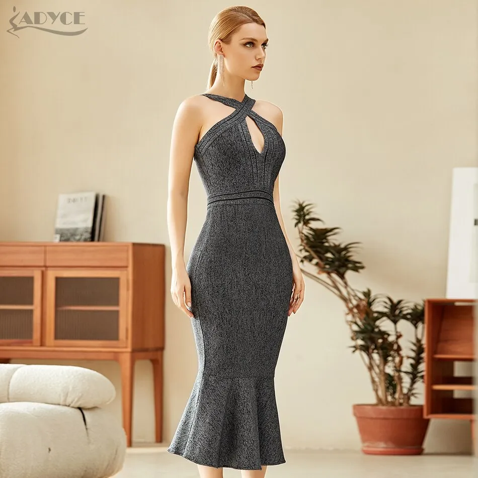 Adyce 2020 Neue Sommer Frauen Grau Halter Bodycon Verband Meerjungfrau Kleid Sexy Aushöhlen Club Promi Runway Party Kleid Vestidos