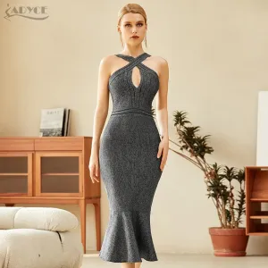 Adyce 2020 Neue Sommer Frauen Grau Halter Bodycon Verband Meerjungfrau Kleid Sexy Aushöhlen Club Promi Runway Party Kleid Vestidos