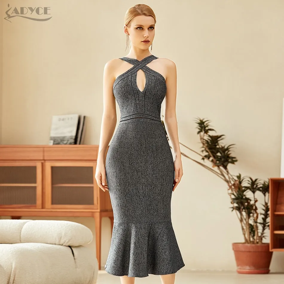 Adyce 2020 Neue Sommer Frauen Grau Halter Bodycon Verband Meerjungfrau Kleid Sexy Aushöhlen Club Promi Runway Party Kleid Vestidos
