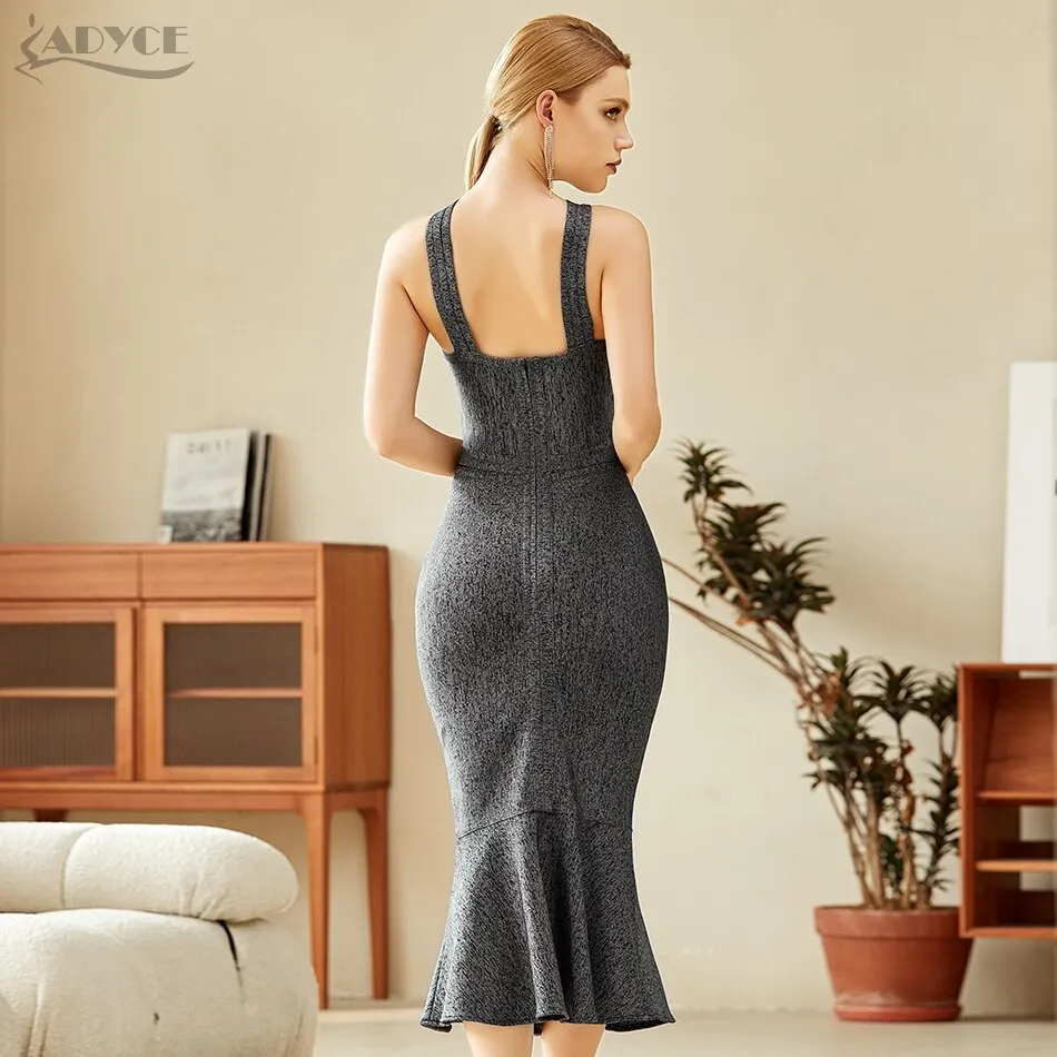 Adyce 2020 Neue Sommer Frauen Grau Halter Bodycon Verband Meerjungfrau Kleid Sexy Aushöhlen Club Promi Runway Party Kleid Vestidos