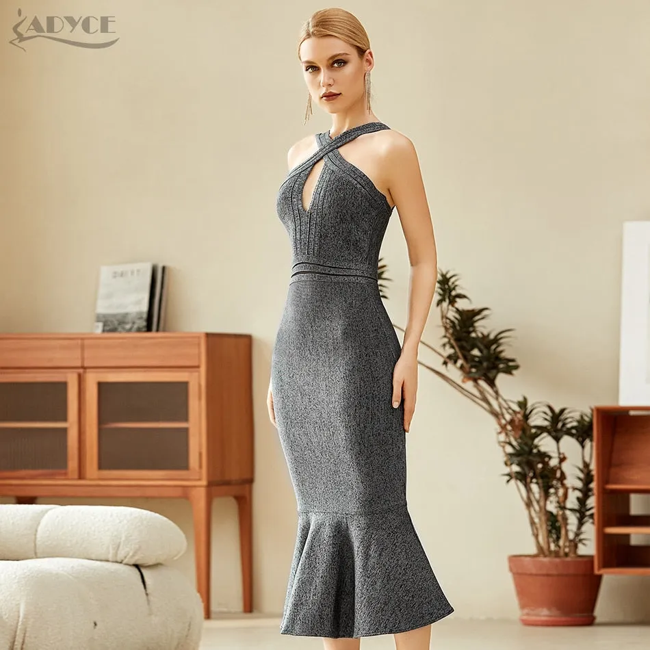 Adyce 2020 Neue Sommer Frauen Grau Halter Bodycon Verband Meerjungfrau Kleid Sexy Aushöhlen Club Promi Runway Party Kleid Vestidos