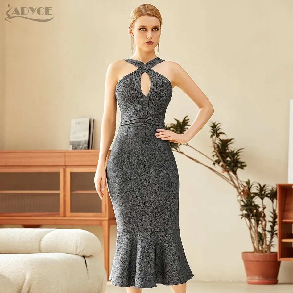 Adyce 2020 Neue Sommer Frauen Grau Halter Bodycon Verband Meerjungfrau Kleid Sexy Aushöhlen Club Promi Runway Party Kleid Vestidos