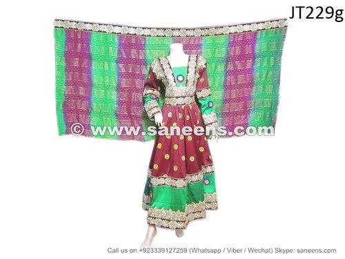 Afghan Bridal Gown – Burgundy & Green