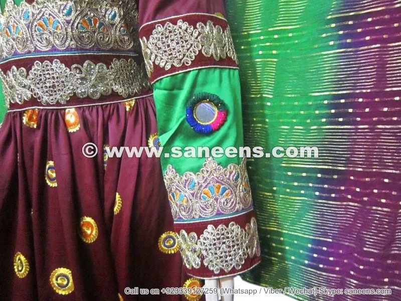 Afghan Bridal Gown – Burgundy & Green