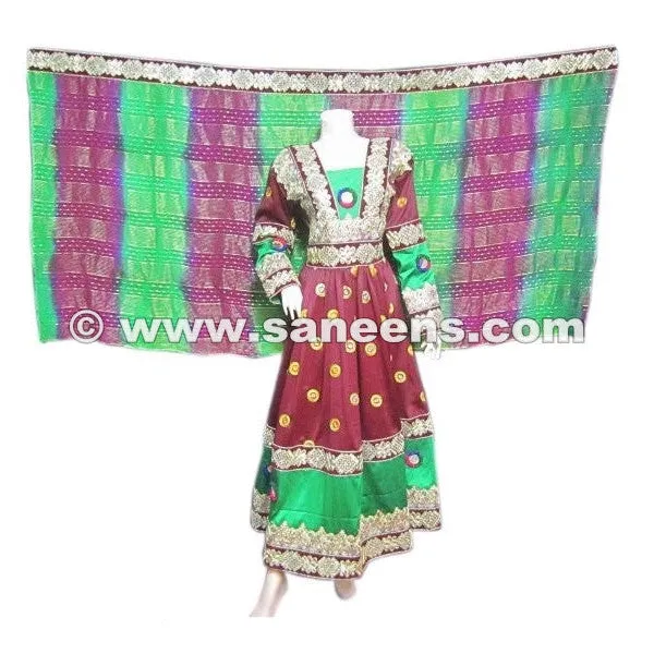 Afghan Bridal Gown – Burgundy & Green