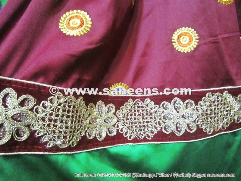Afghan Bridal Gown – Burgundy & Green