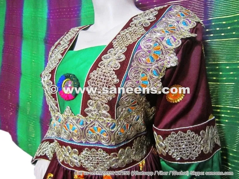 Afghan Bridal Gown – Burgundy & Green