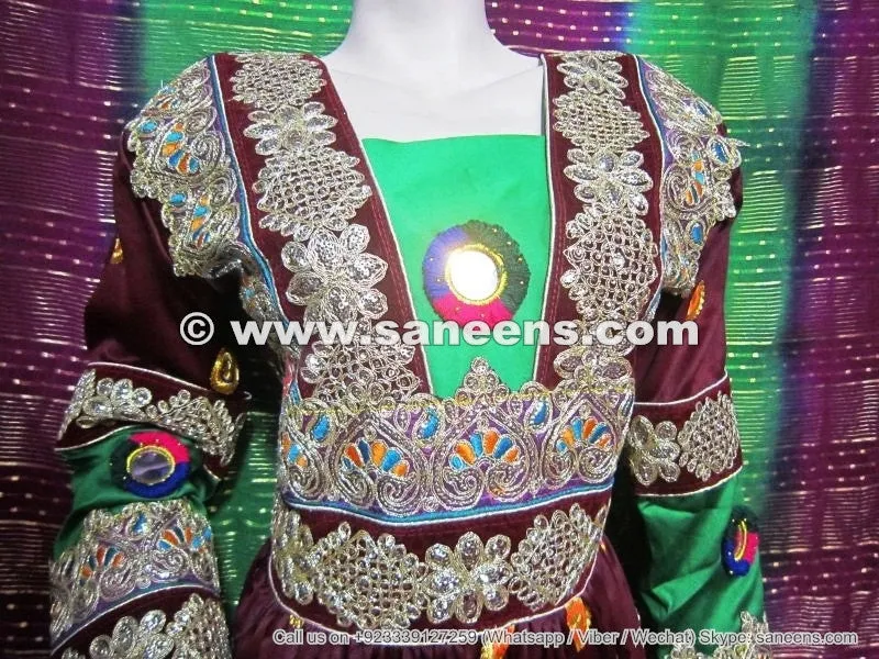 Afghan Bridal Gown – Burgundy & Green