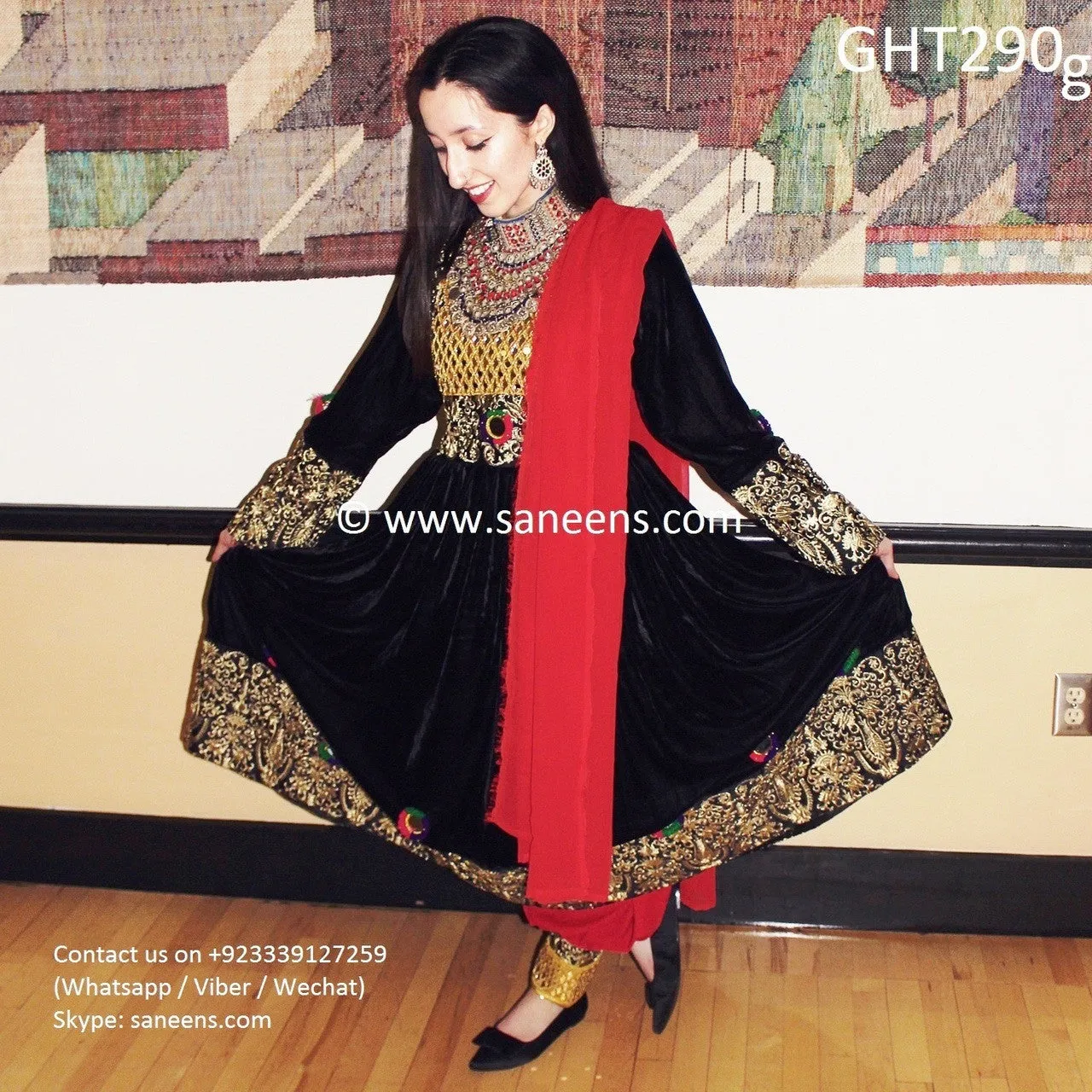 Afghan Clothes In Black Velvet With Golden Lace