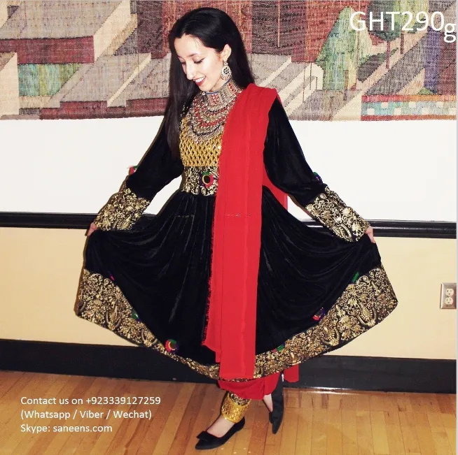 Afghan Clothes In Black Velvet With Golden Lace