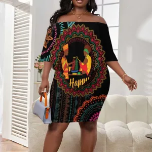 Africa Happy Kwanzaa Off Shoulder Short Dress Nguzo Saba LT7