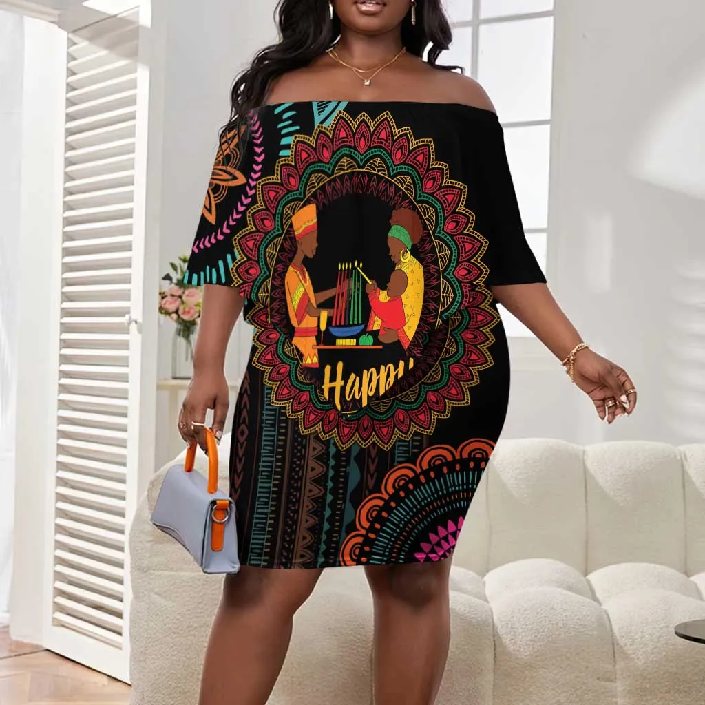 Africa Happy Kwanzaa Off Shoulder Short Dress Nguzo Saba LT7