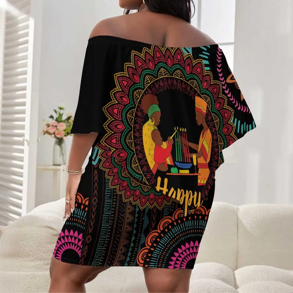 Africa Happy Kwanzaa Off Shoulder Short Dress Nguzo Saba LT7