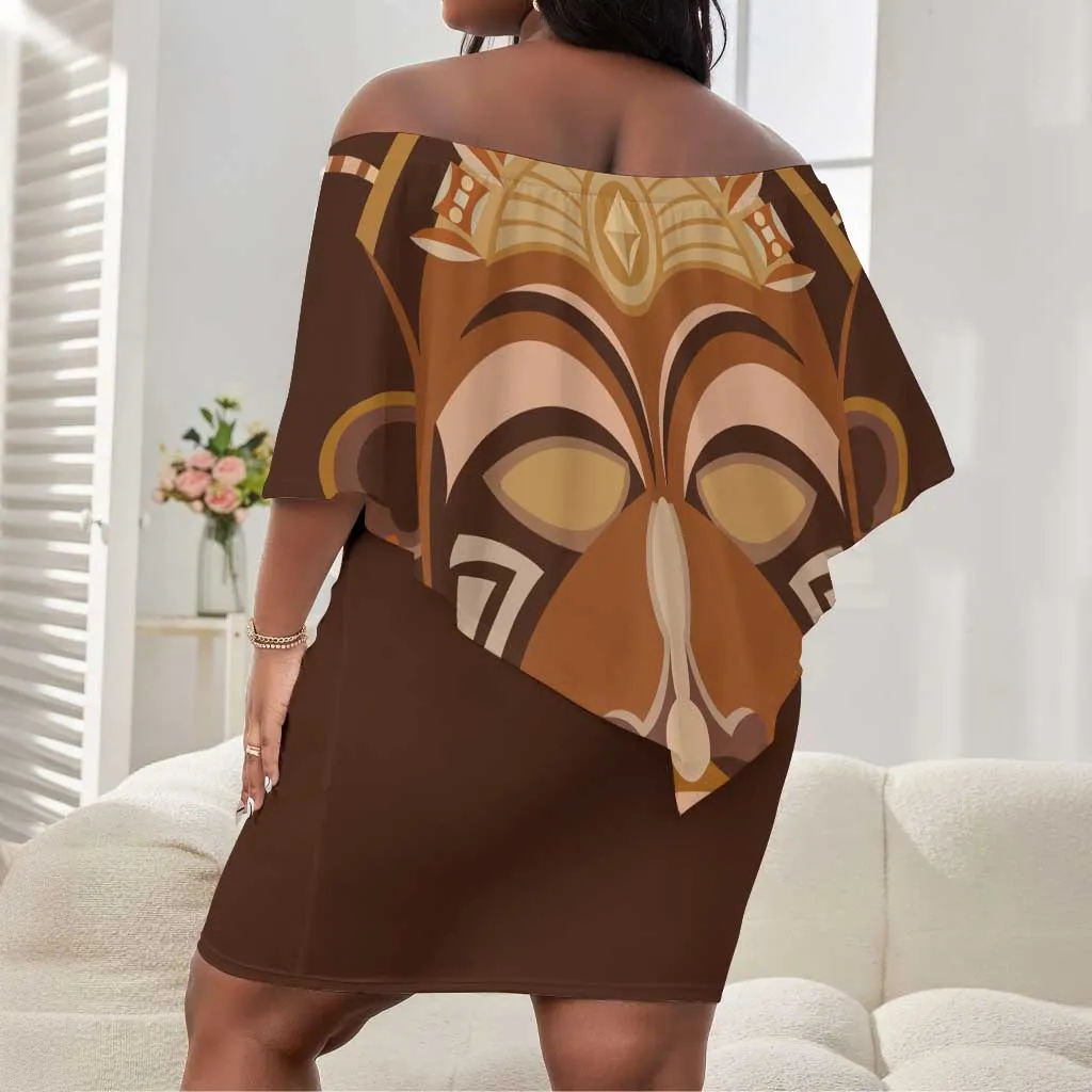 African Women Off Shoulder Short Dress Tribal Ethnic Mask DT02