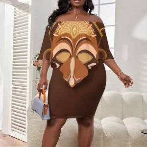 African Women Off Shoulder Short Dress Tribal Ethnic Mask DT02