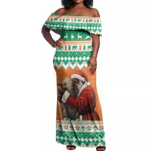 Afro Ivory Coast Christmas Off Shoulder Maxi Dress Black Santa Afishapa - African Pattern LT15