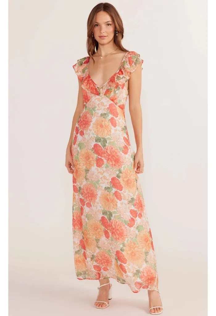 Aida Frill Maxi Dress-Apricot Floral