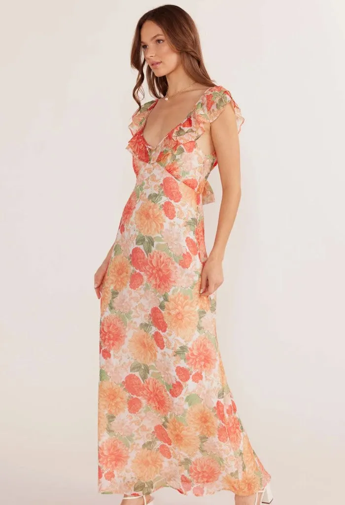 Aida Frill Maxi Dress-Apricot Floral
