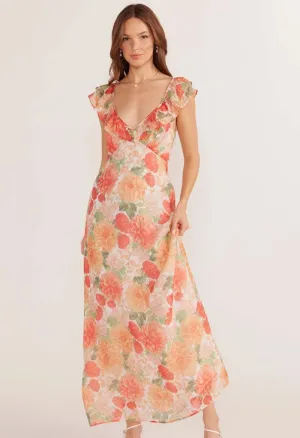 Aida Frill Maxi Dress-Apricot Floral
