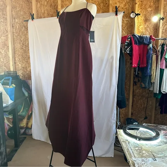 Aidan Mattox womens size 14 burgundy evening formal dress crepe &amp; lace long maxi