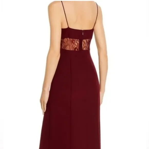 Aidan Mattox womens size 14 burgundy evening formal dress crepe &amp; lace long maxi