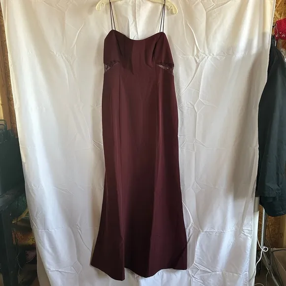 Aidan Mattox womens size 14 burgundy evening formal dress crepe &amp; lace long maxi