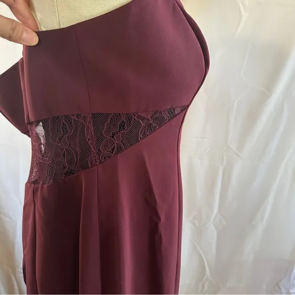 Aidan Mattox womens size 14 burgundy evening formal dress crepe &amp; lace long maxi
