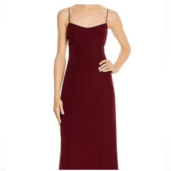 Aidan Mattox womens size 14 burgundy evening formal dress crepe &amp; lace long maxi