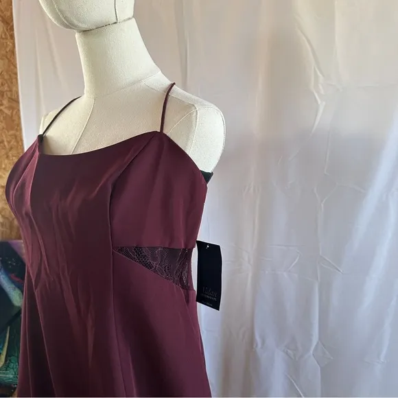 Aidan Mattox womens size 14 burgundy evening formal dress crepe &amp; lace long maxi