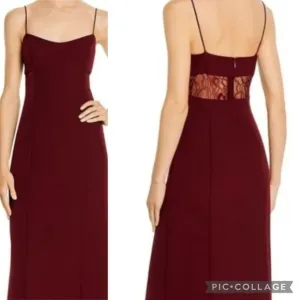 Aidan Mattox womens size 14 burgundy evening formal dress crepe &amp; lace long maxi