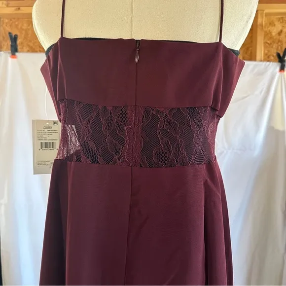 Aidan Mattox womens size 14 burgundy evening formal dress crepe &amp; lace long maxi