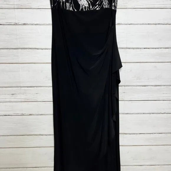 Alex Evening Black Silver Sequin Maxi Dress Size 14