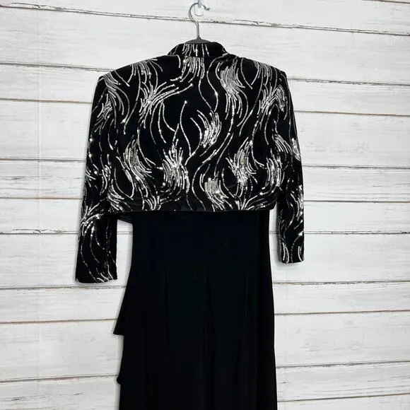 Alex Evening Black Silver Sequin Maxi Dress Size 14