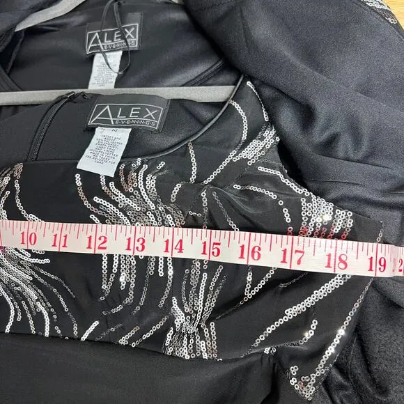 Alex Evening Black Silver Sequin Maxi Dress Size 14