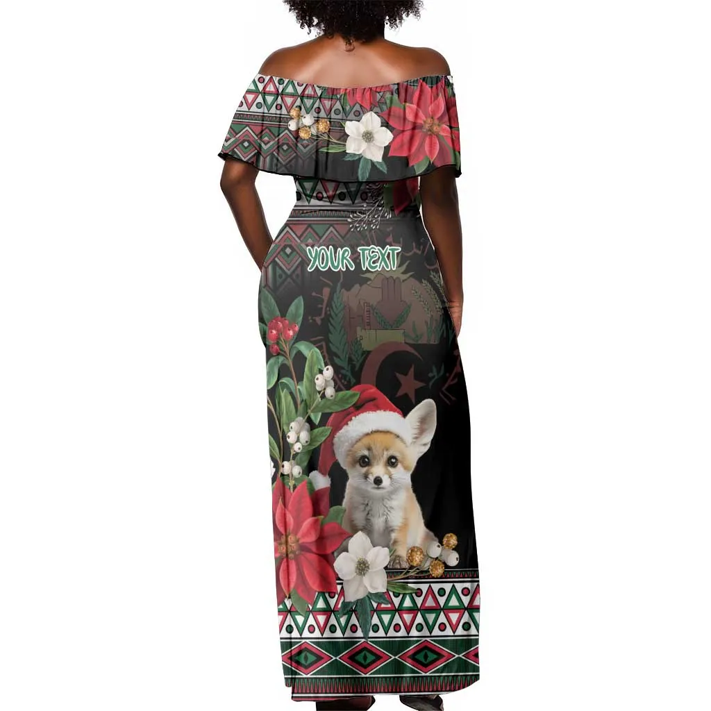 Algeria Christmas Personalized Off Shoulder Maxi Dress Fennec Fox Santa and Traditional Pattern LT9