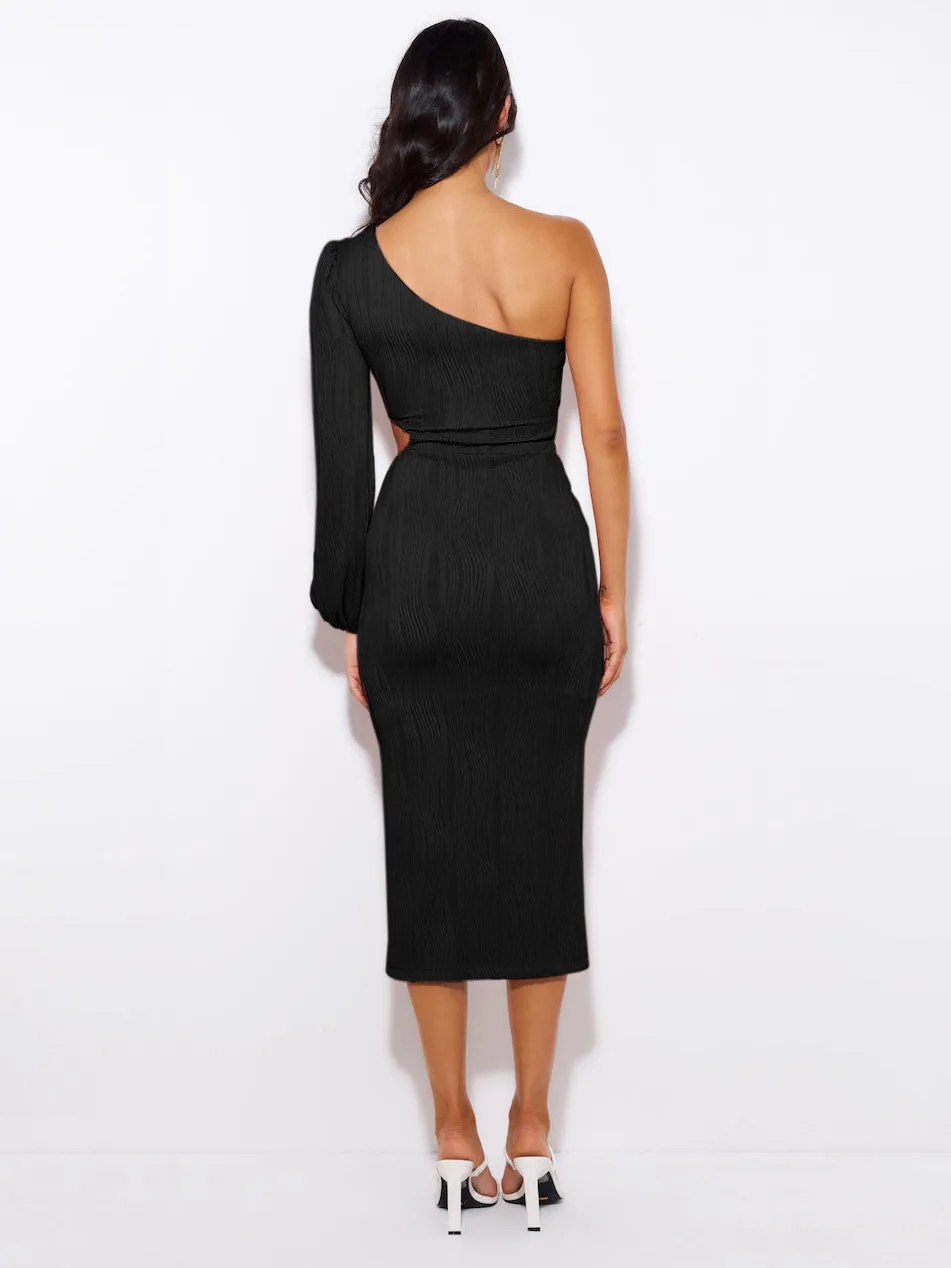 All That Class One Shoulder Plisse Midi Dress