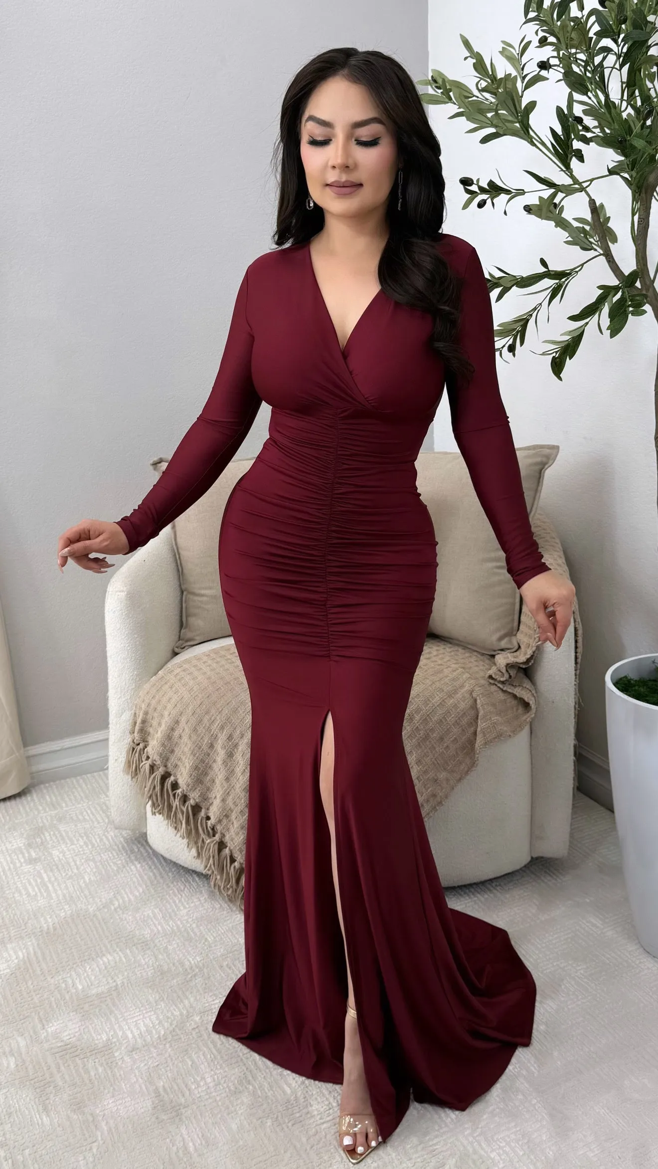 AMOR ETERNO BURGUNDY DRESS