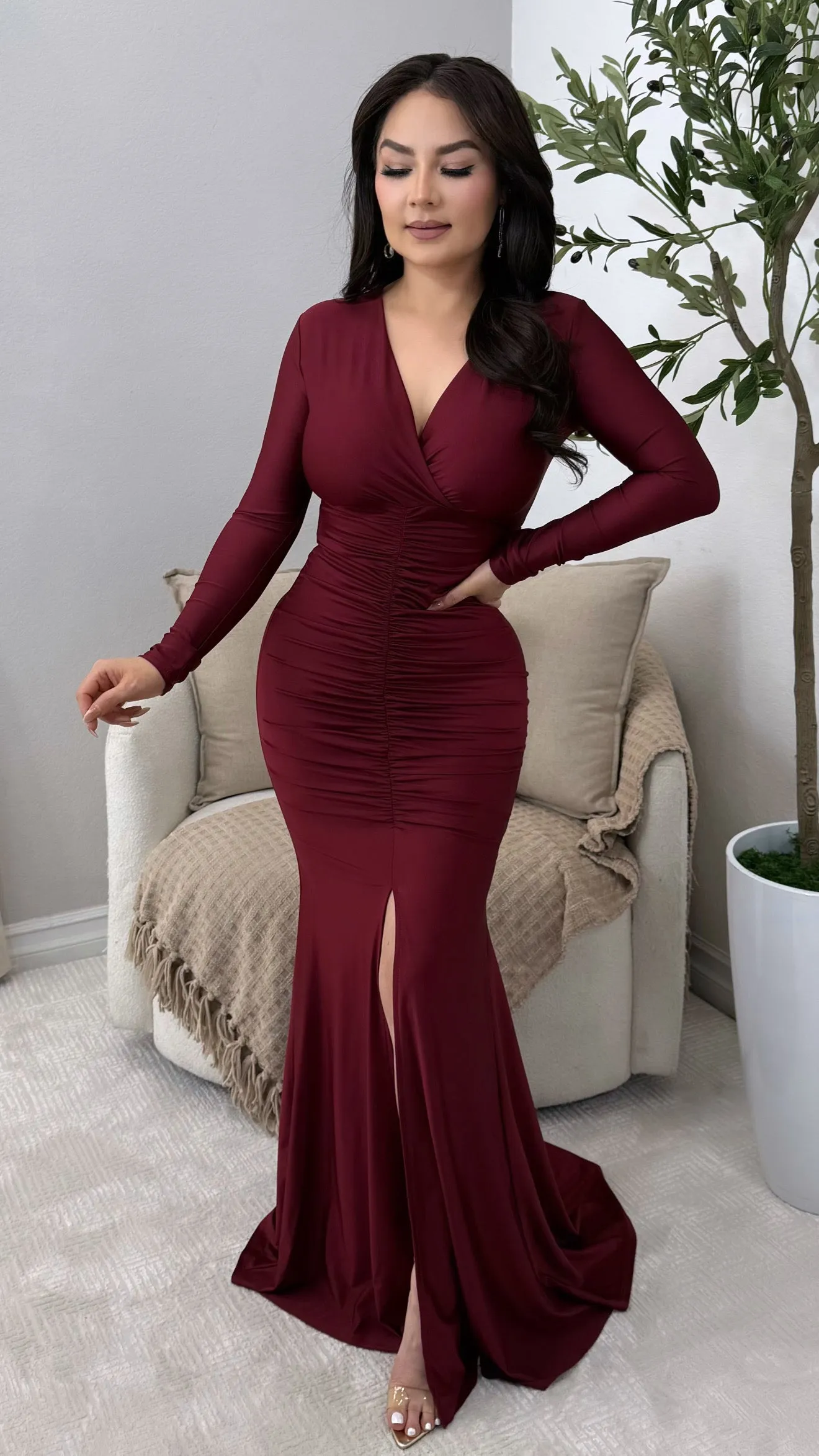 AMOR ETERNO BURGUNDY DRESS