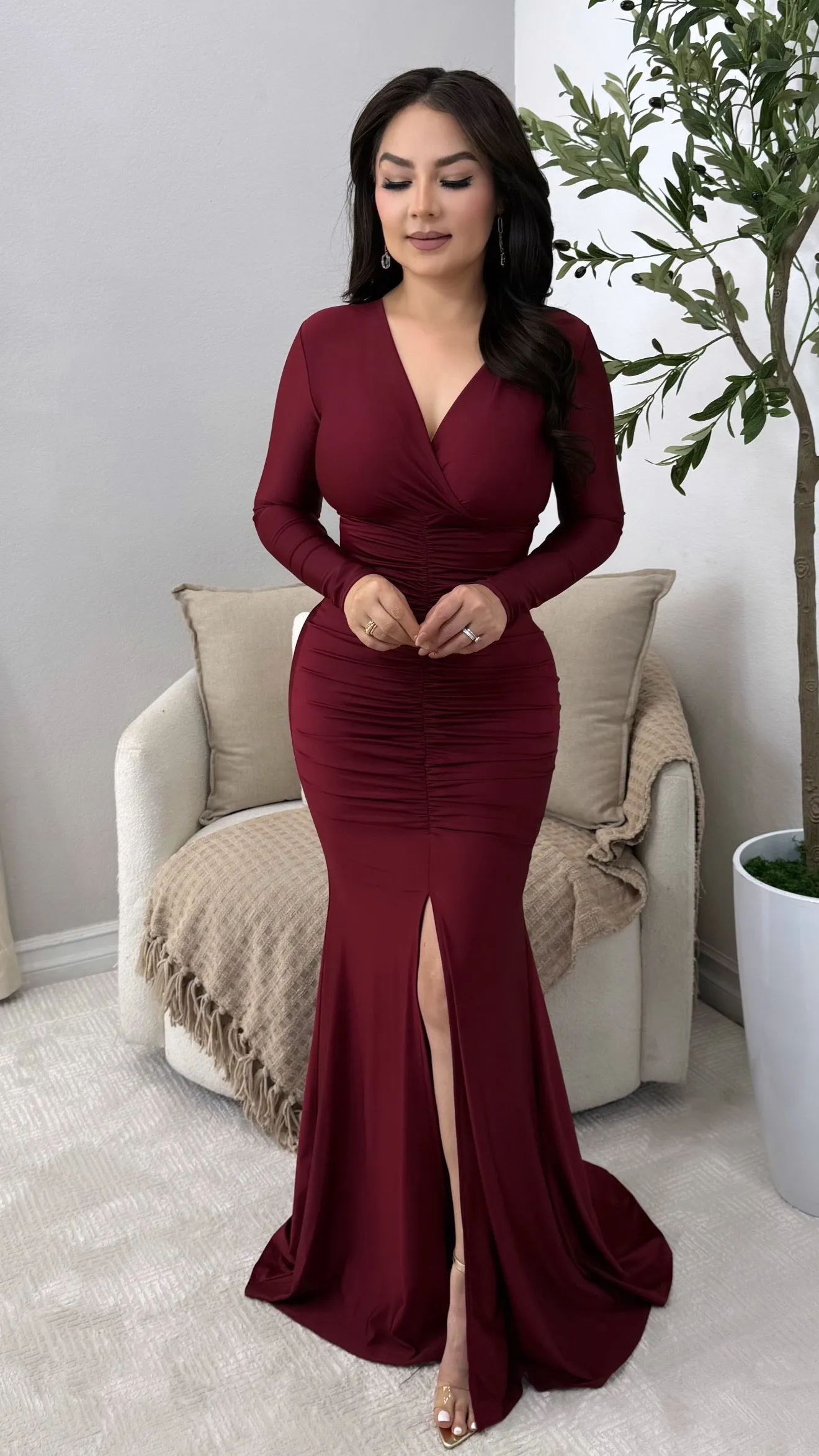 AMOR ETERNO BURGUNDY DRESS